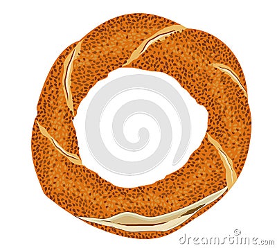 Turkish traditional bagel simit. Cartoon vector illustration in flat style. Turkish Sesame Bagel. Istanbul traditional flavors Vector Illustration