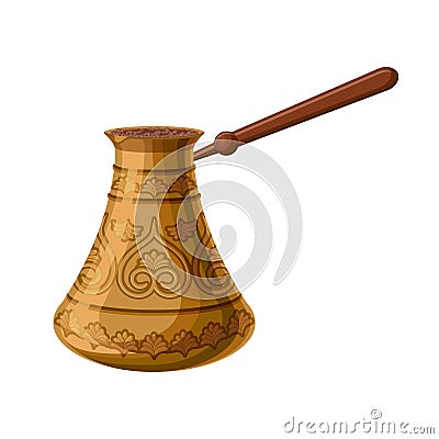 Turkish traditional decorated copper cezve isolated on white background. Vector Illustration