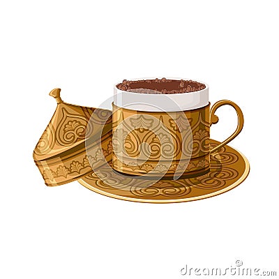 Turkish traditional decorated copper coffee cup isolated on white background. Vector Illustration