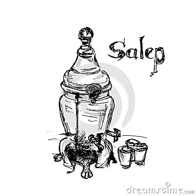 Turkish traditional drink for winter `salep`. Vector Illustration