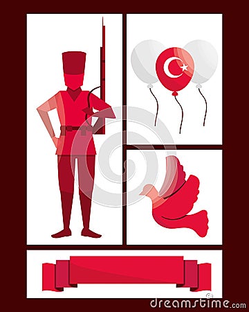 turkish victory independence icons Vector Illustration