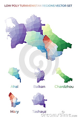 Turkmen low poly regions. Vector Illustration