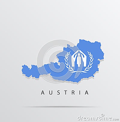 Vector map of Austria combined with Office of the United Nations High Commissioner for Refugees (UNHCR) flag Vector Illustration