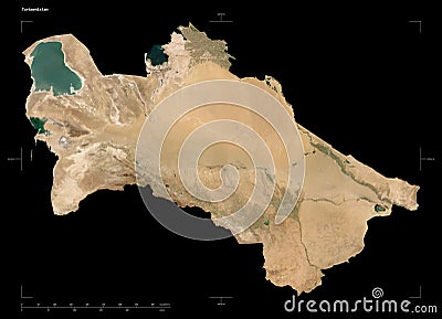 Turkmenistan shape on black. Low-res satellite Stock Photo