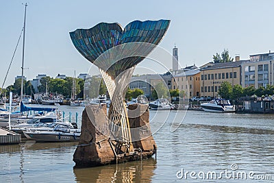 Harmonia fountain sculpture by Achim Kuhn. Sculpture located in the Aura River Editorial Stock Photo