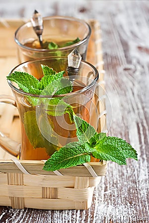Turlish tea with mint Stock Photo