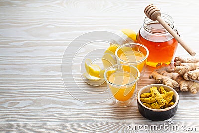 Turmeric lemon honey beverage Stock Photo