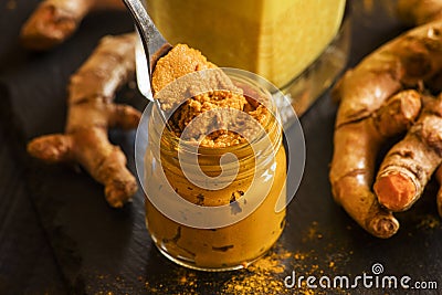 Turmeric paste, ingredient of golden milk Stock Photo