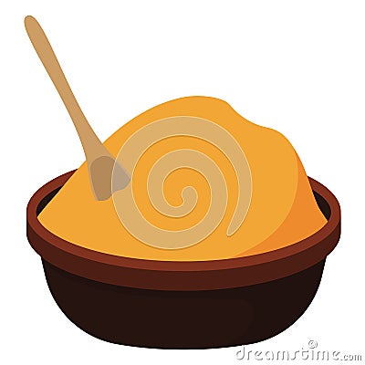 Turmeric and Spoon in Bowl Vector Illustration