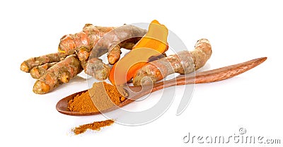 Turmeric with spoon powder Stock Photo