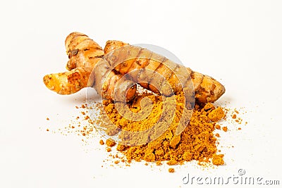 Turmeric whole and powder Stock Photo