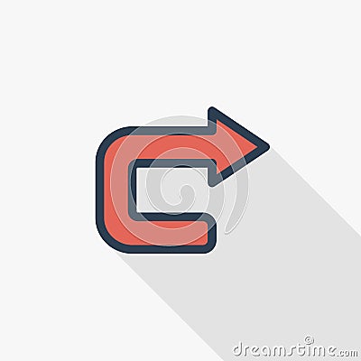 180 turn arrow thin line flat color icon. Linear vector symbol. Colorful long shadow design. Vector Illustration