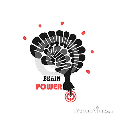 Turn on Creative Light Bulb concept. Brain Logo design Vector Illustration