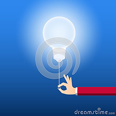 Turn on creative light bulb concept. Businessman pulling light switch to turn on idea. Creative idea concept Vector Illustration