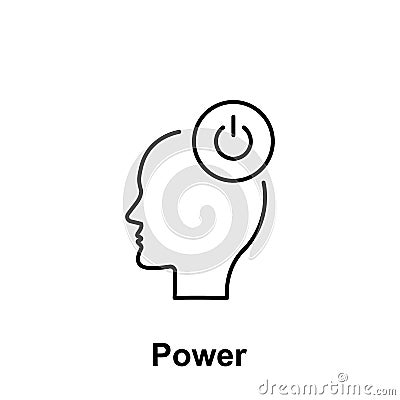 Turn on, head, power icon. Element of creative thinkin icon witn name. Thin line icon for website design and development, app Stock Photo