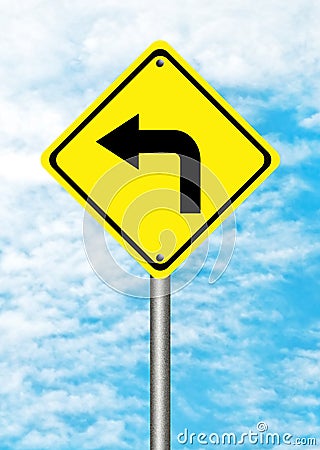 Turn left yellow traffic sign Stock Photo