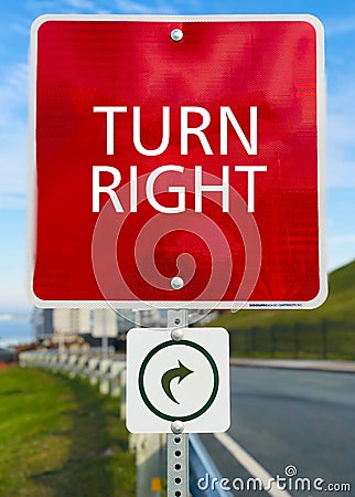 Turn right Sign with Clouds. Stock Photo