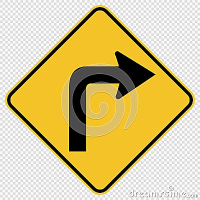 symbol Turn Right Traffic Road Sign on transparent background Vector Illustration