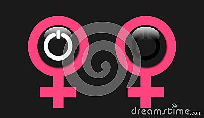 Turn on or switch off female gender symbol - metaphor of sexual arousal and excitement based on positive or negative attraction an Stock Photo