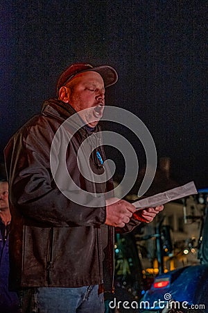 Turnhout, Antwerp, Belgium, 28th of January, 2024, The Voice of Protest: Farmer Orator at Turnhout Demonstration Editorial Stock Photo
