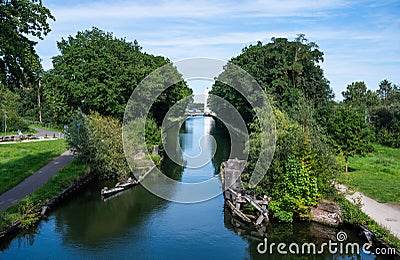 Turnhout, Antwerp Province, Belgium - Nature reflections at the Desselt Turnhout Schoten canal Editorial Stock Photo