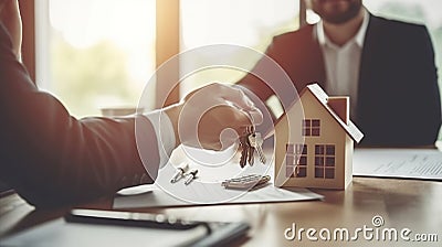 Turning Dreams into Reality, Handing Over Keys After Sealing the Deal in Real Estate. Generative AI Stock Photo