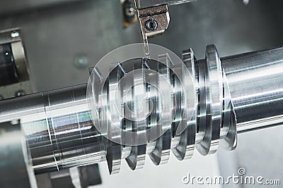 turning grooving operation on cnc machine. metal cut industry. Precision machining process Stock Photo