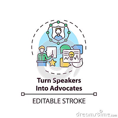 Turning speakers into advocates concept icon Vector Illustration