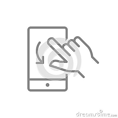 Turning swipe gesture line icons for smartphone application. Mobile phone with hand symbols. Vector Illustration