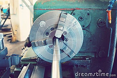 Turning threaded parts on the machine for use in mechanical engineering. Stock Photo