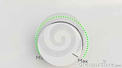 Turning white hi-tech knob from minimum to maximum. Conceptual 3D rendering Stock Photo