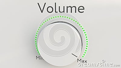 Turning white hi-tech knob with volume inscription from minimum to maximum. Conceptual 3D rendering Stock Photo
