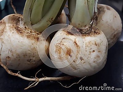 turnips on the market Stock Photo