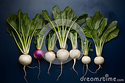 Turnips vegetables arranged on the kitchen flat lay for foodgraphy Stock Photo