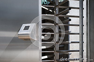 Turnstile for the passage of fans to the stadium using an electronic fan card Stock Photo