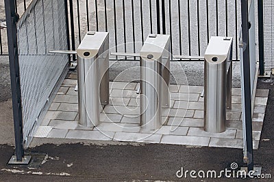 Turnstiles. Checkpoint. Automatic access control. Access system in the building. Stock Photo