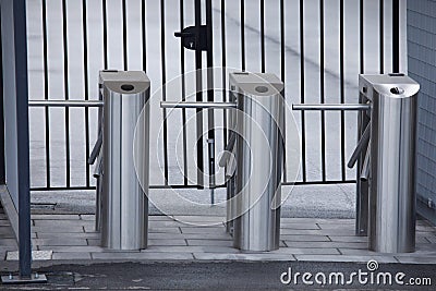 Turnstiles. Checkpoint. Automatic access control. Access system in the building. Stock Photo