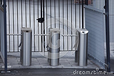 Turnstiles. Checkpoint. Automatic access control. Access system in the building. Stock Photo