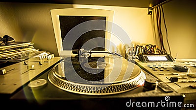 Turntable in home recording studio Stock Photo