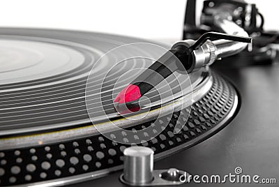 Turntable playing vinyl record Stock Photo