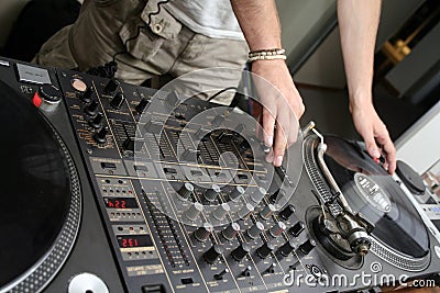 Turntables and spining record 3 Stock Photo