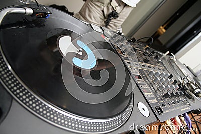 Turntables and spining record Stock Photo