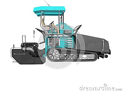 Turquoise asphalt spreader machine side view 3D rendering on white background no shadow Stock Photo