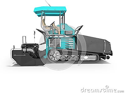 Turquoise asphalt spreader machine side view 3D rendering on white background with shadow Stock Photo