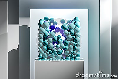 Turquoise Balls In Form Of Foursquare on White Showcase In Gallery With Spotlight. 3d rendering Stock Photo