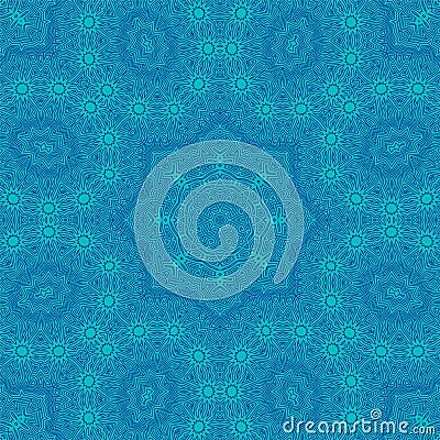 Turquoise blue delicate openwork geometric floral seamless pattern Vector Illustration