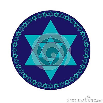 Turquoise blue and Jewish star in circle frame Vector Illustration