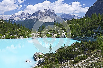 Turquoise Blue Mountain Lake Stock Photo