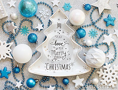 Turquoise blue and silver festive christmas decorations Stock Photo