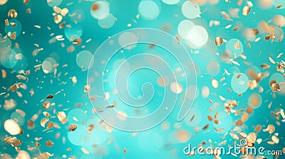 Turquoise bokeh confetti gently cascading down on a turquoise background generative ai Stock Photo